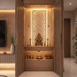 Modern home temple in minimalist living room