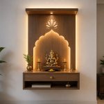 Modern pooja altar with serene lighting
