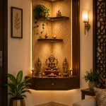 Serene Hindu prayer corner in warm tones