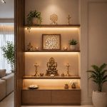Serene devotional nook in warm tones
