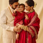 Ranveer Singh and Deepika Padukone with her daughter Dua during a Diwali puja at their home. Image via Instagram (@deepikapadukone).