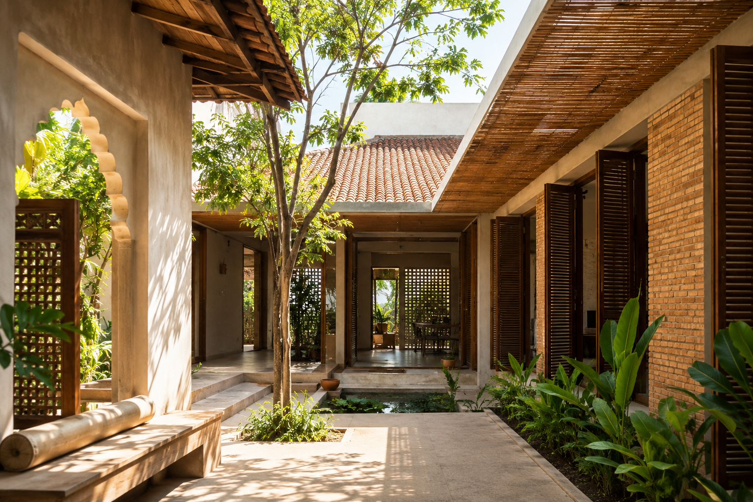 Tropical eco-friendly courtyard retreat